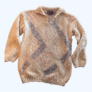 Vintage Cozy Cream and Gray Women's Sweater